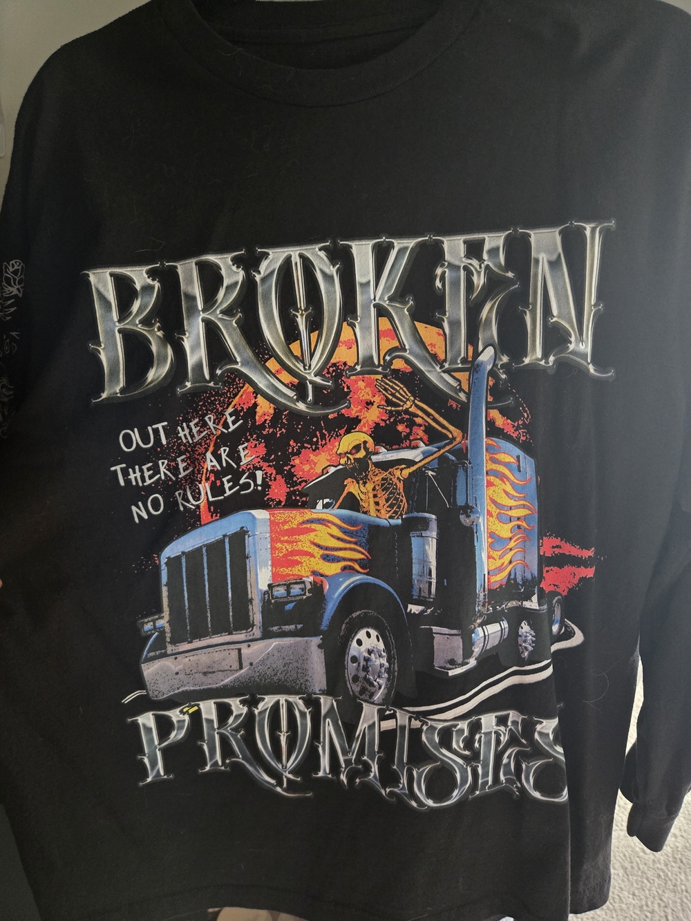 Zumiez Black Long Sleeve Tee with Blue Truck and Orange Flames